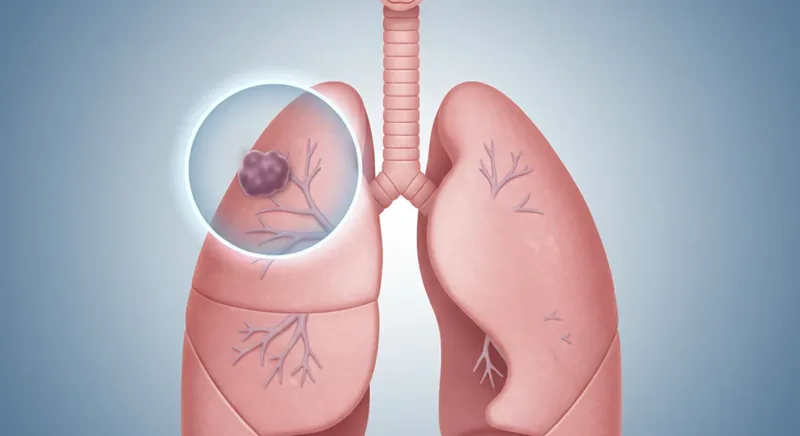 Human lungs with a highlighted tumor representing lung cancer treatment