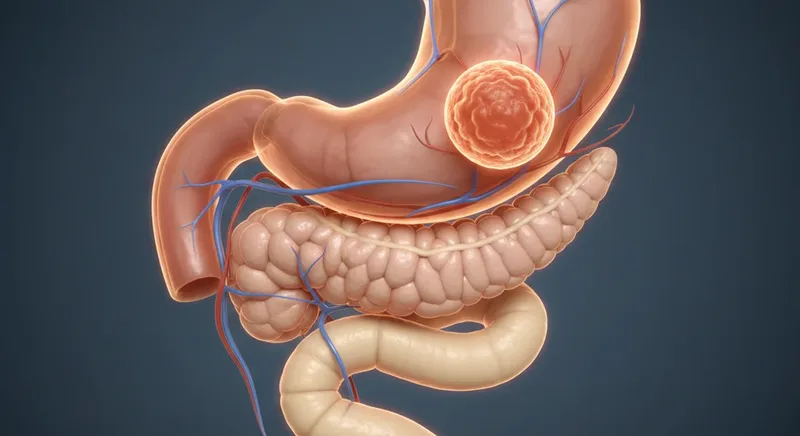 Pancreas anatomy with a tumor on the head of the pancreas
